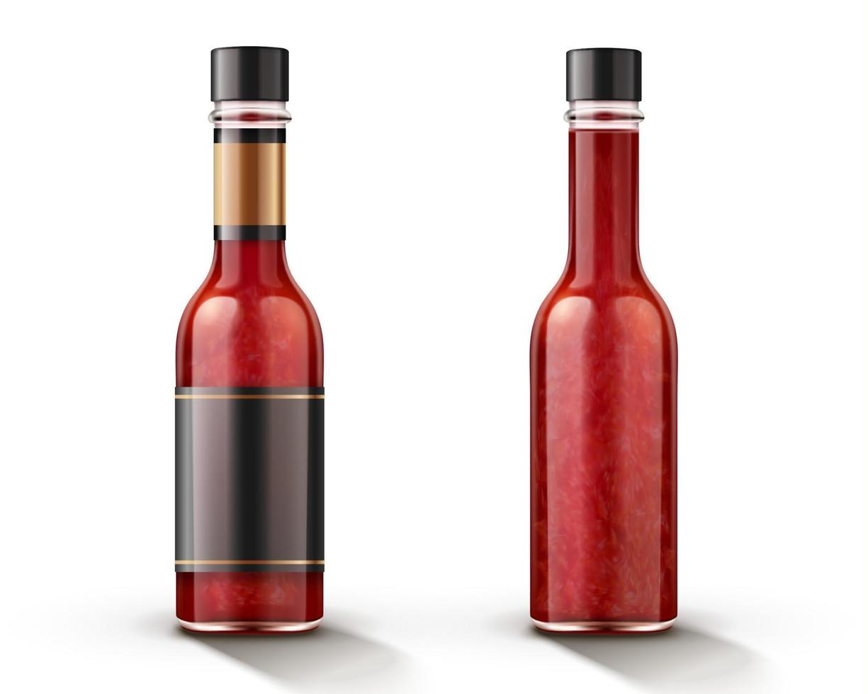 Hot chili sauce bottle mockup with blank label in 3d illustration vector