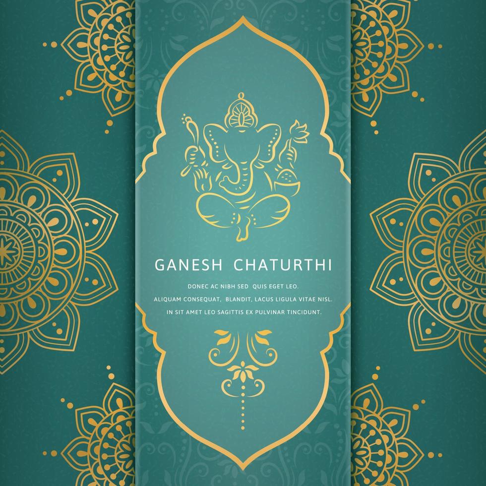 Ganesh chaturthi design with golden line style Ganesha on turquoise background vector