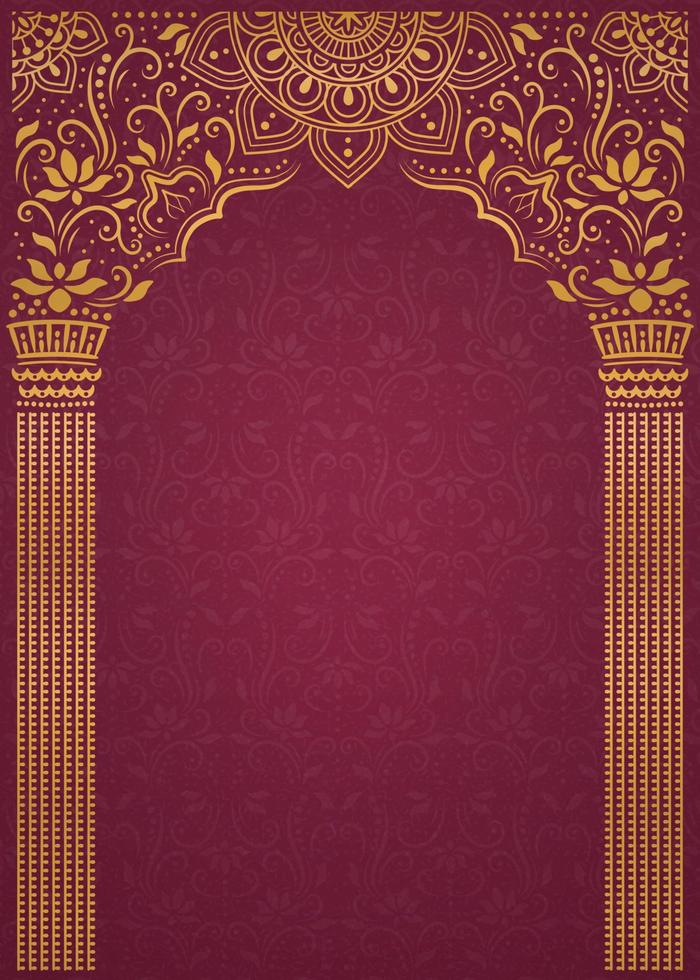 Elegant golden arch and pillar on burgundy red background vector