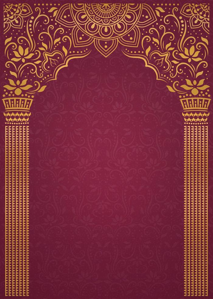 Elegant golden arch and pillar on burgundy red background vector