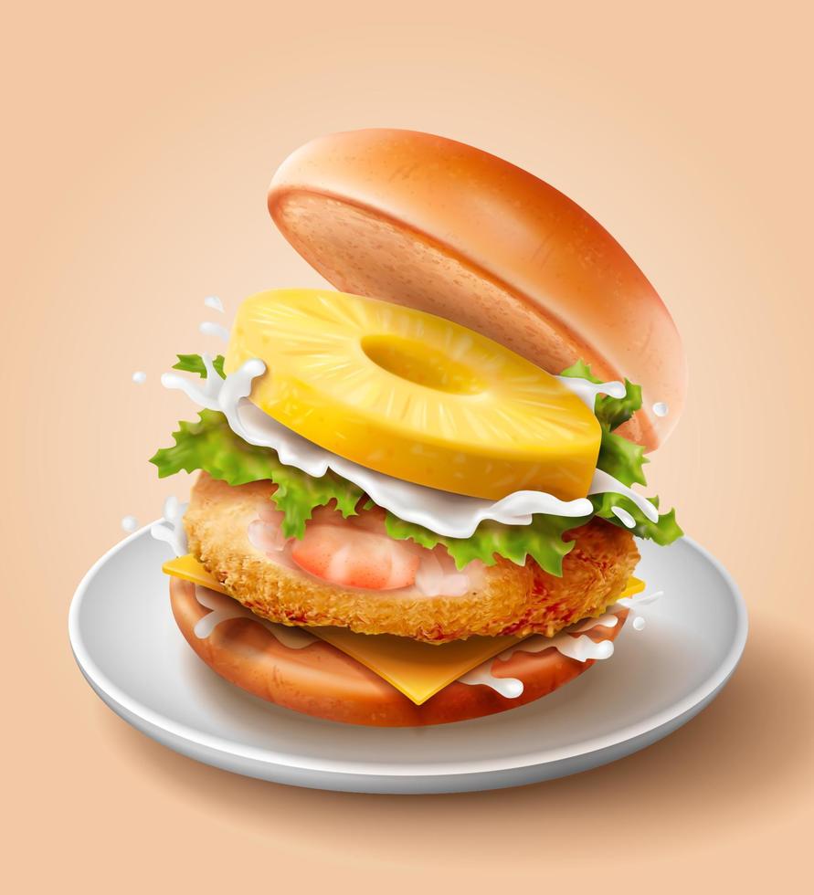 Shrimp burger isolated on beige background in 3d illustration vector