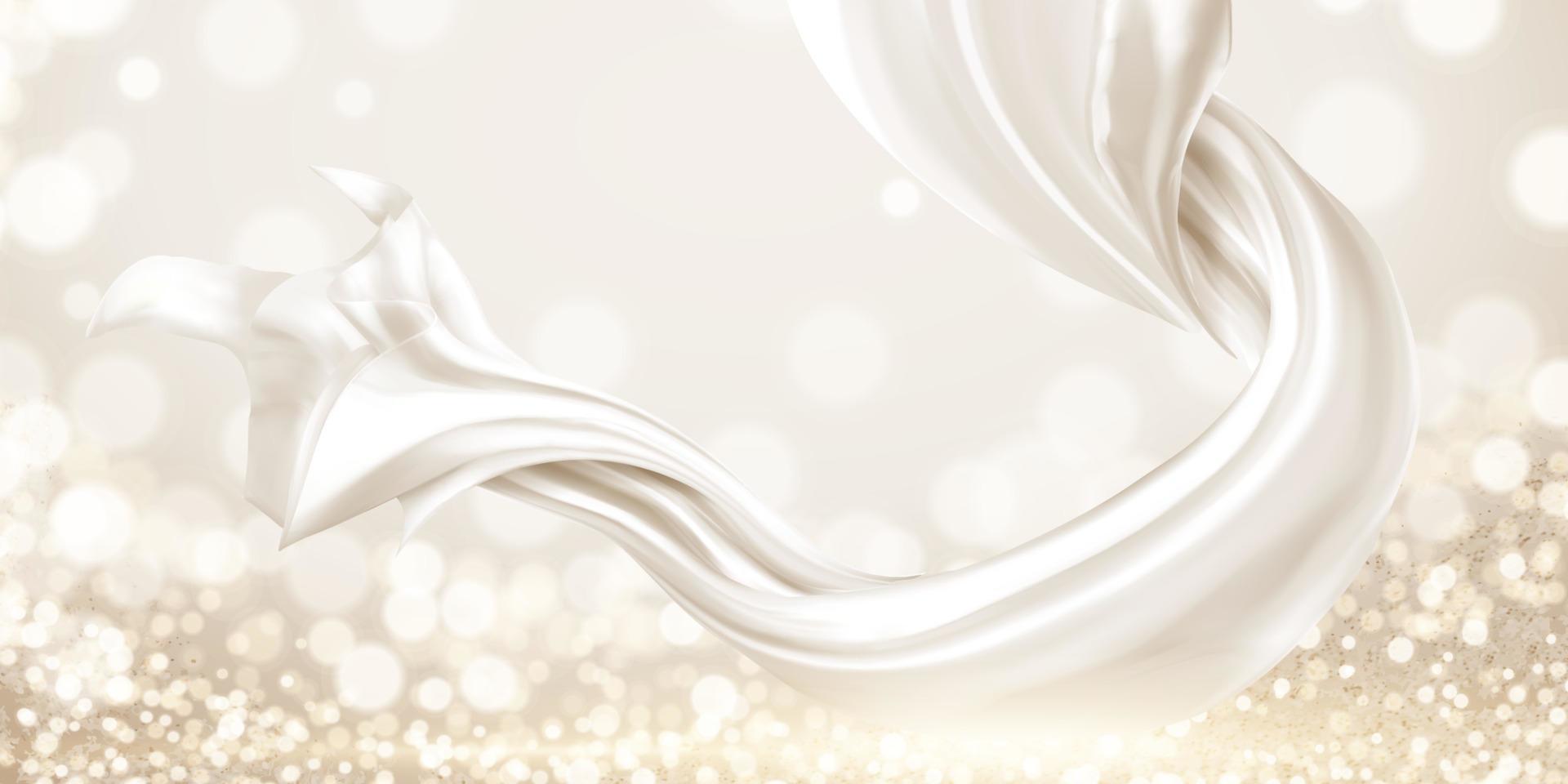 White chiffon floating in the air on glittering bokeh background, 3d illustration vector