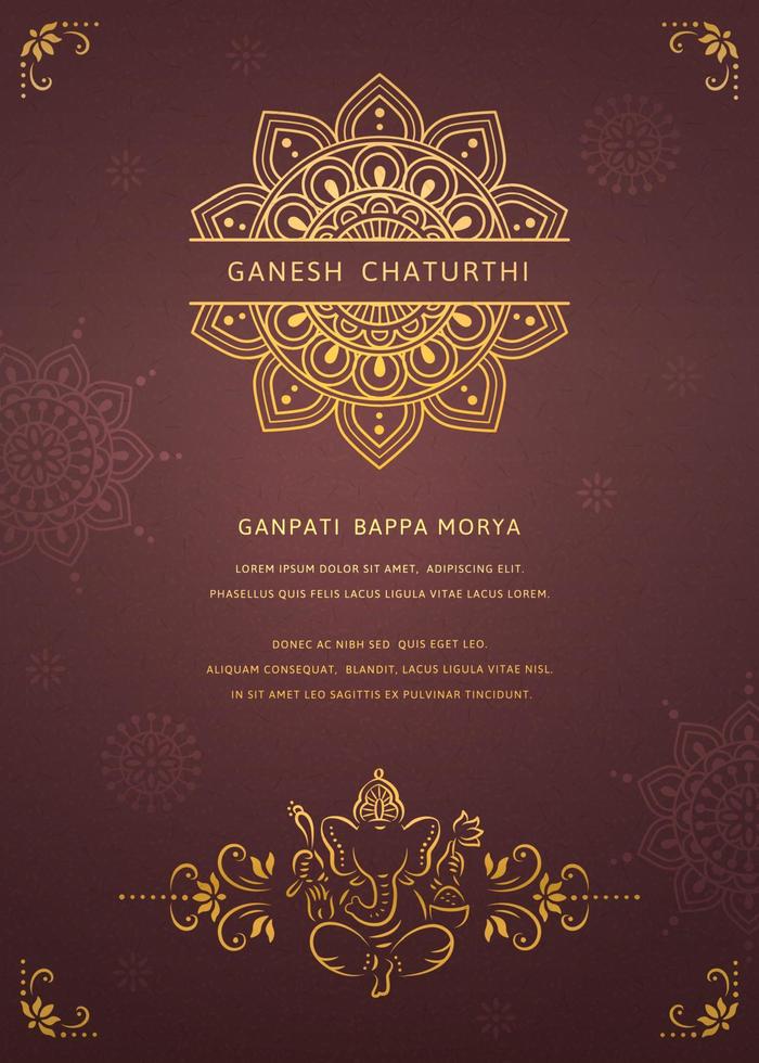feliz diseño de ganesh chaturthi con línea dorada ganesha y elementos de mandala sobre fondo rojo burdeos vector