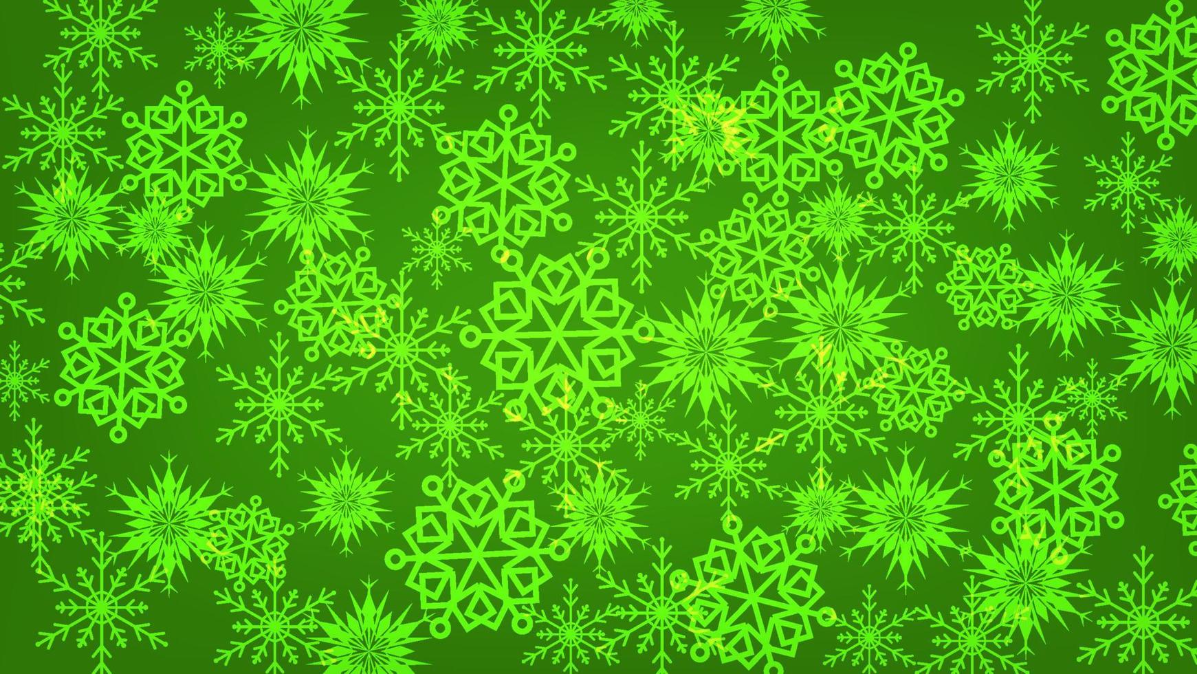 fondo de navidad. vacaciones festivas y decoración de feliz año nuevo. patrón de copos de nieve en iluminación verde para diseño gráfico de tarjetas de felicitación vector