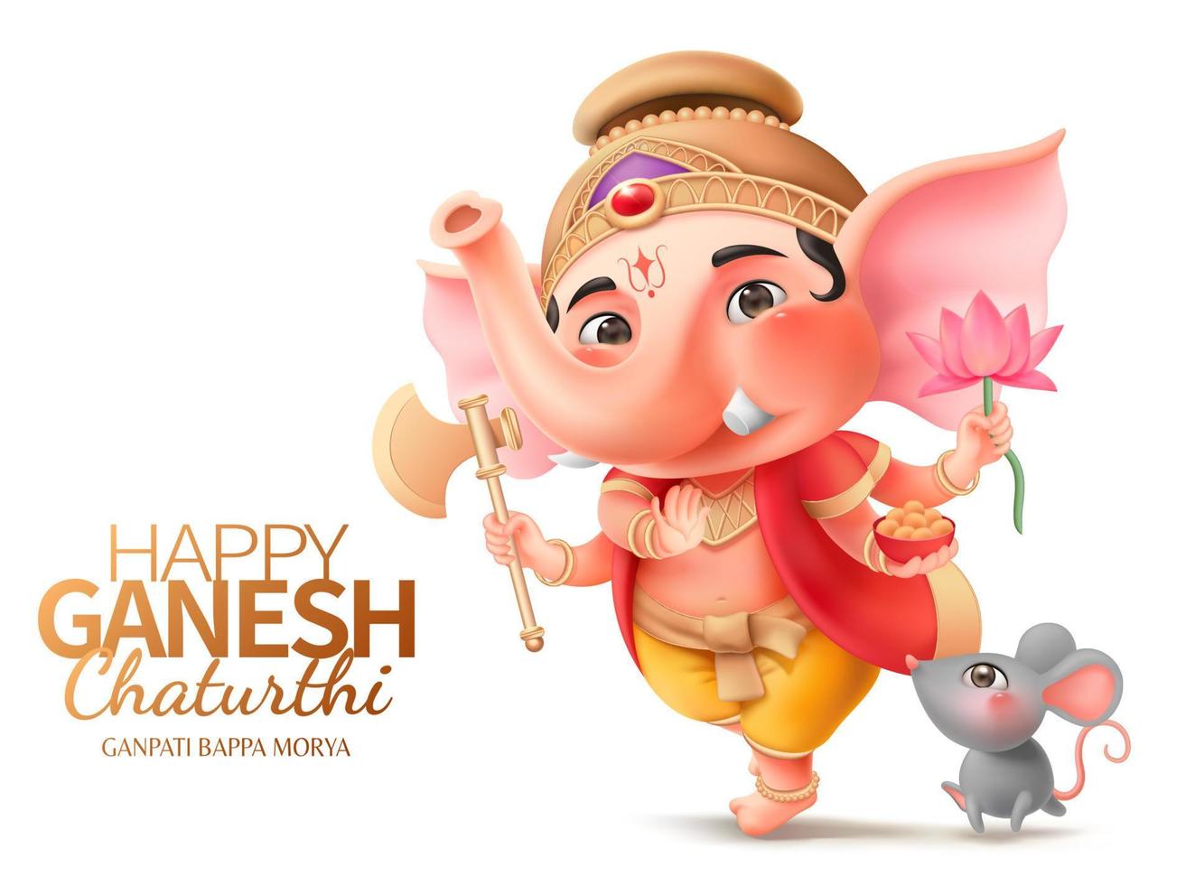 Happy Ganesh chaturthi character with Ganesha and mushika vector