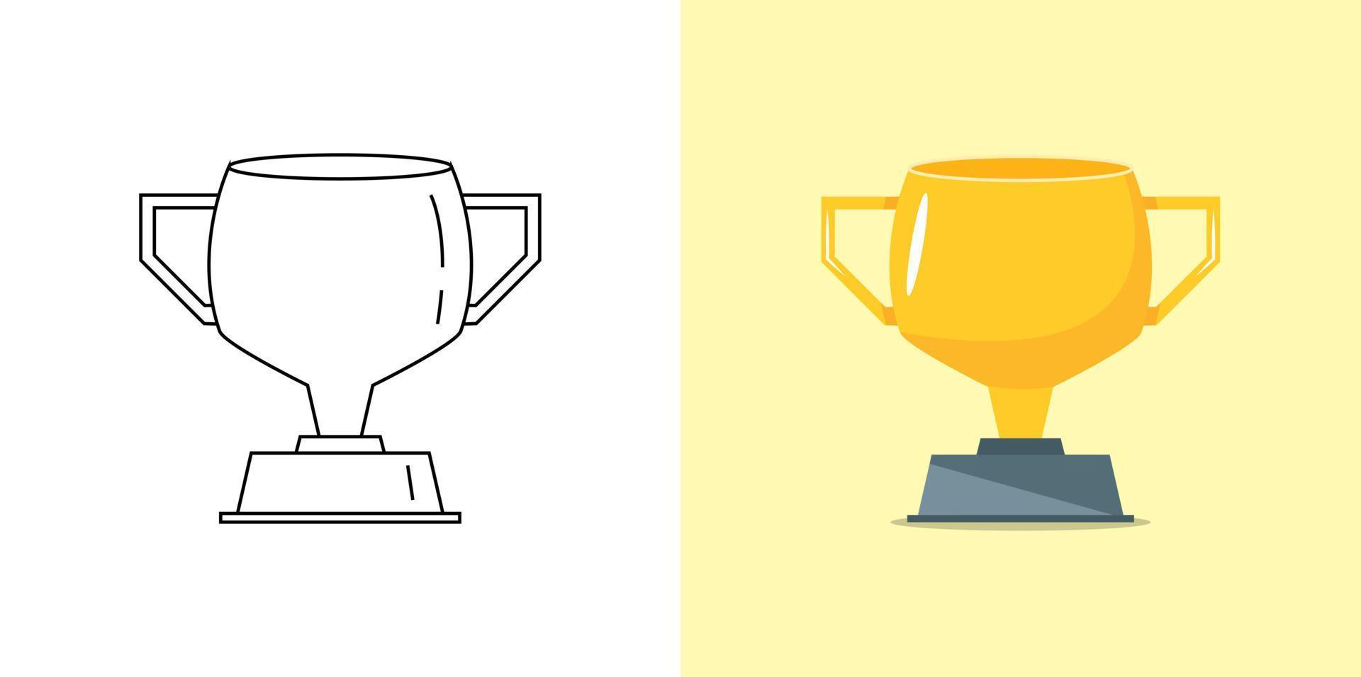 Golden trophy cup, sport trophy competition award in flat and outline illustration vector