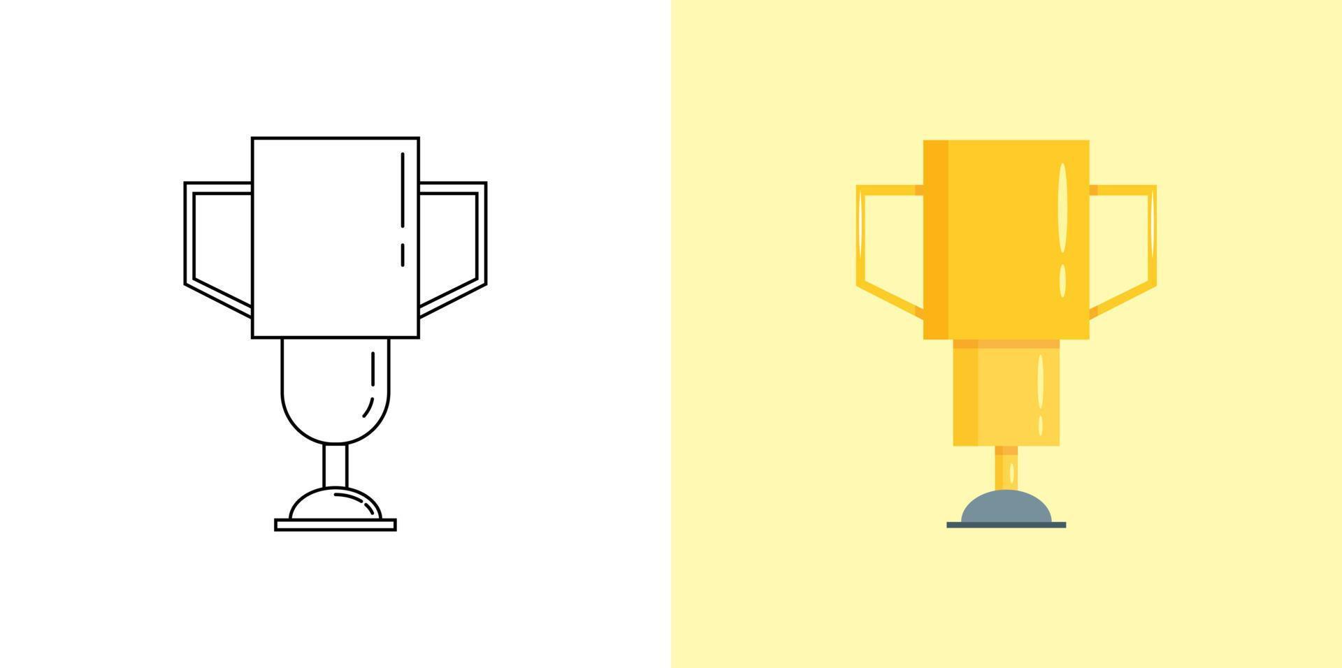Golden trophy cup, sport trophy competition award in flat and outline illustration vector