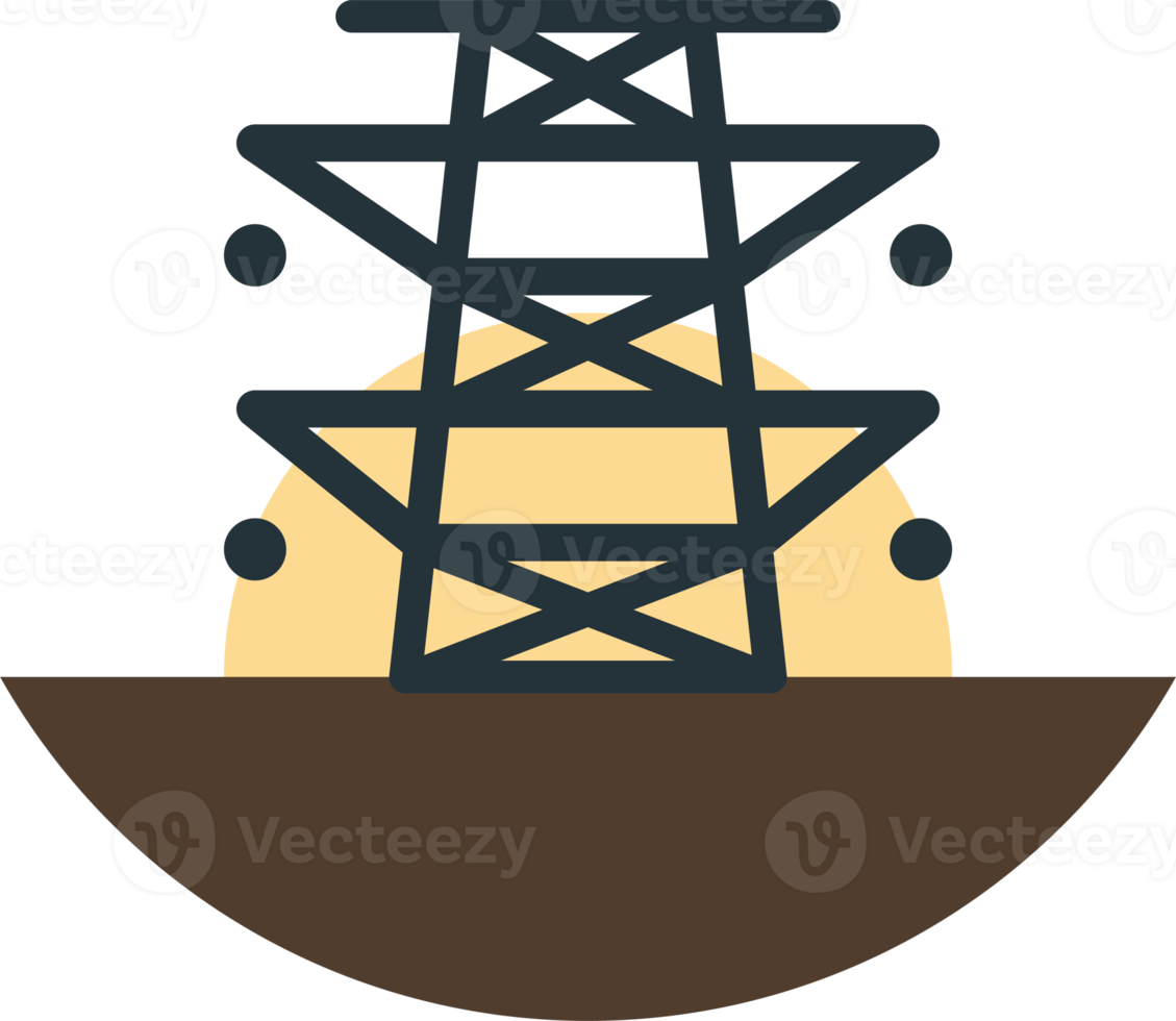 pôle haute tension et illustration du soleil dans un style minimal png