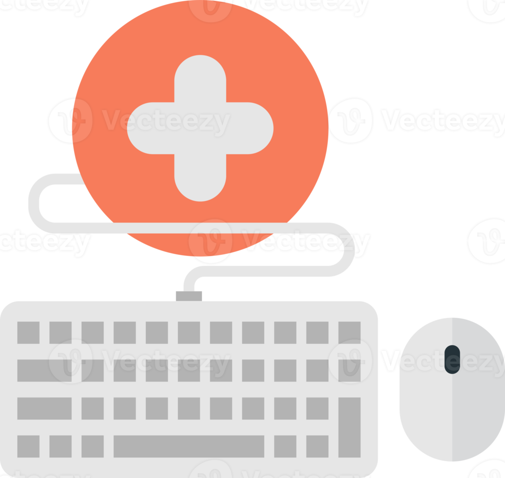 Keyboard and hospital symbols illustration in minimal style png