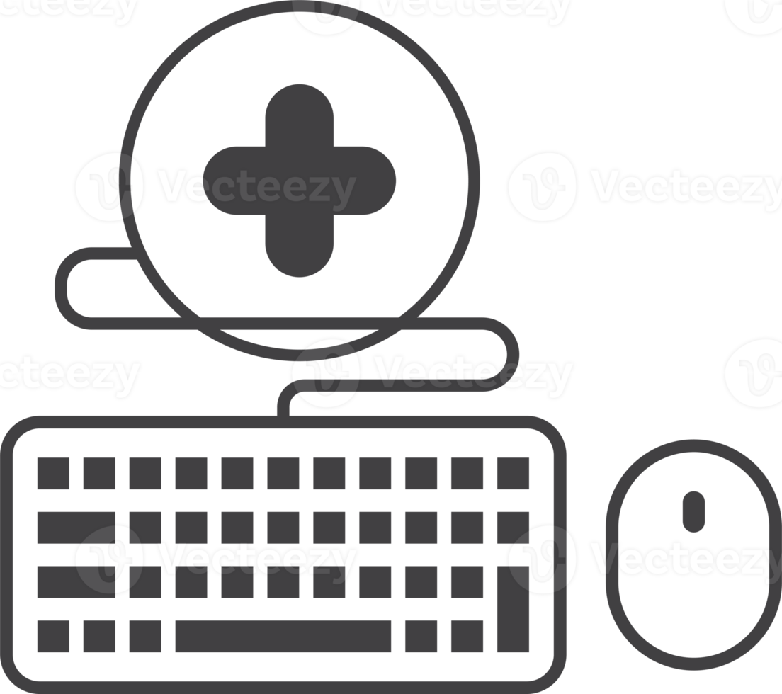 Keyboard and hospital symbols illustration in minimal style png