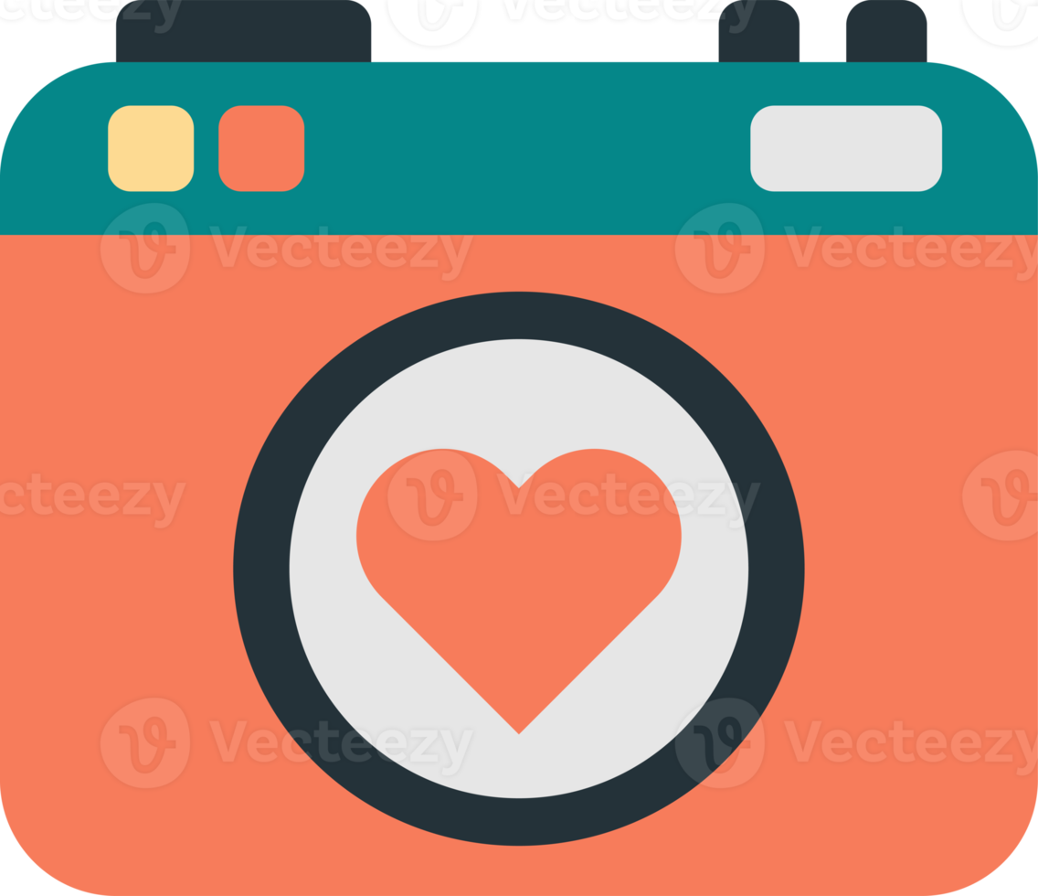 câmera digital e ilustração de coração em estilo minimalista png