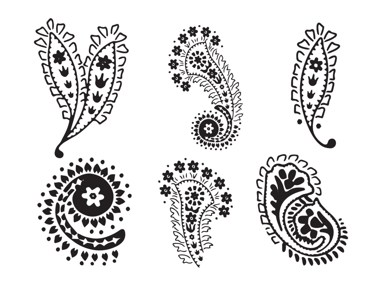 Paisley floral elements illustration isolated on Png Transparent background