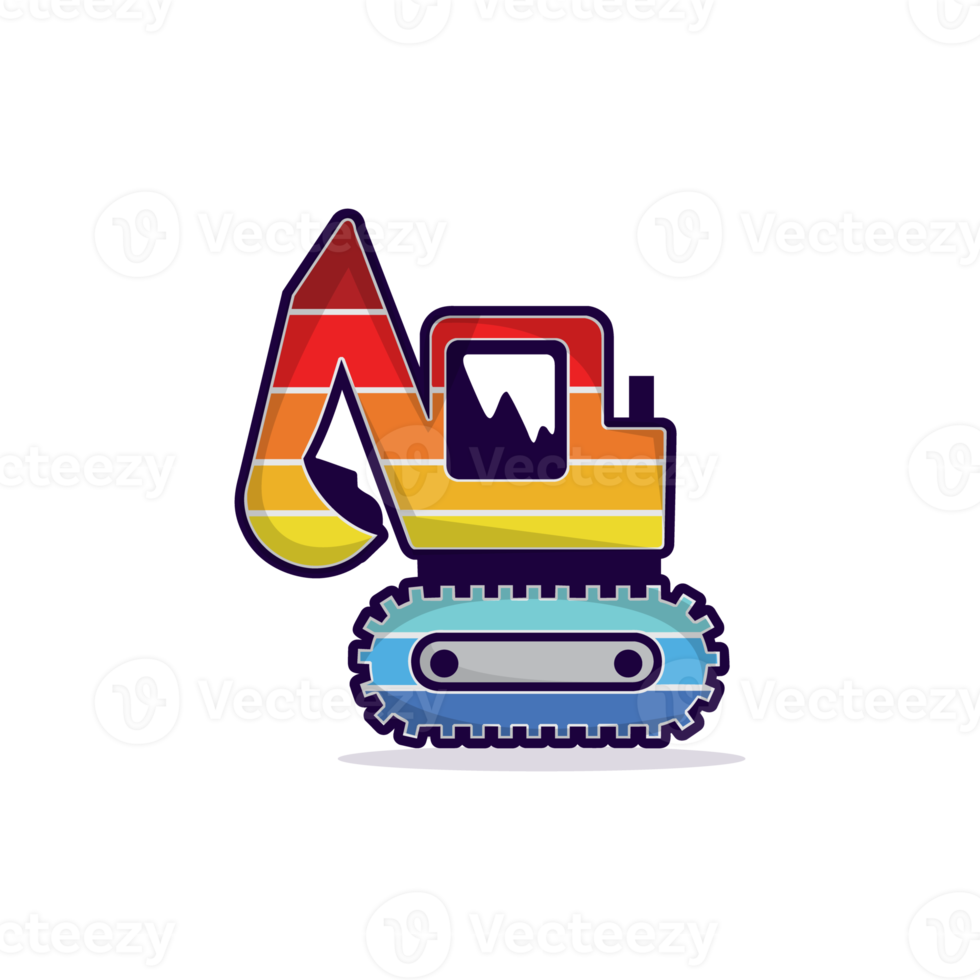 Excavator illustration isolated on png Transparent background