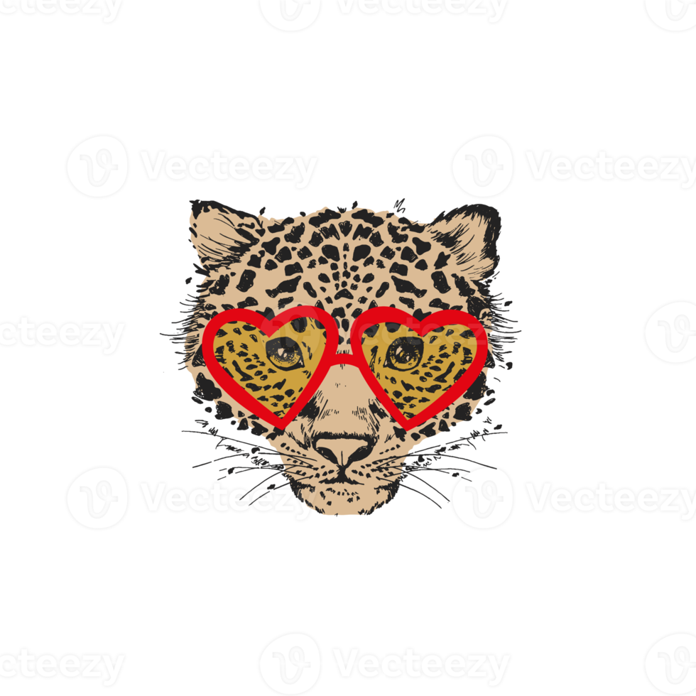 Tiger face with sunglasses illustration isolated on png Transparent background