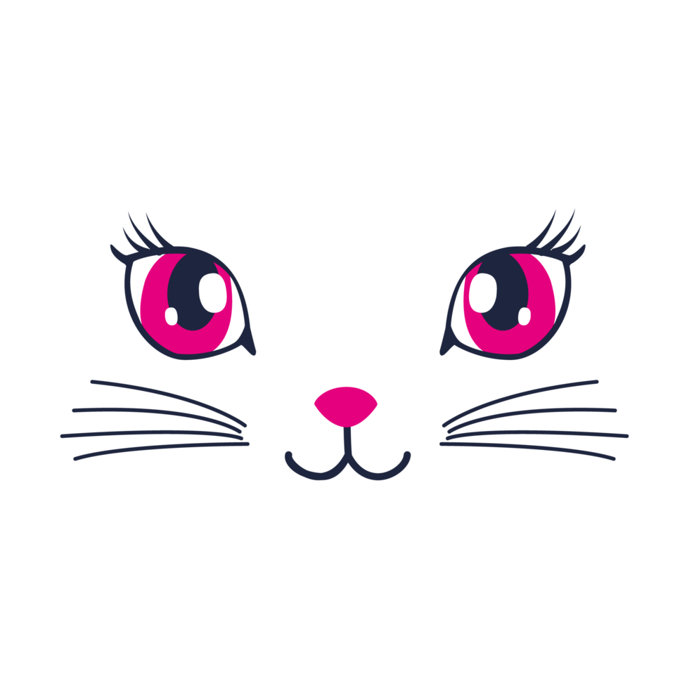 Cute cat face illustration isolated on png Transparent background