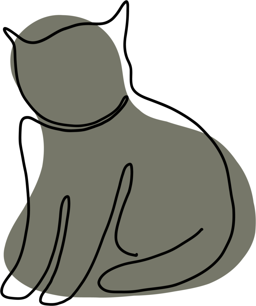 simplicity cat freehand continuous line drawing. png