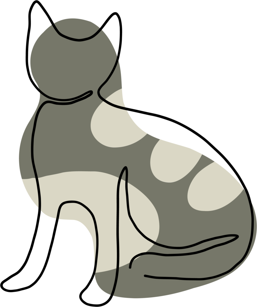 simplicity cat freehand continuous line drawing. png