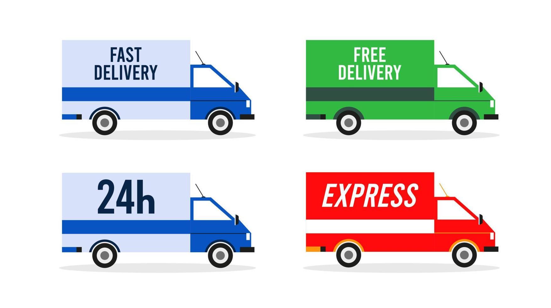 Delivery truck box collection. Cargo shipping transportation symbol. Flat style vector design.
