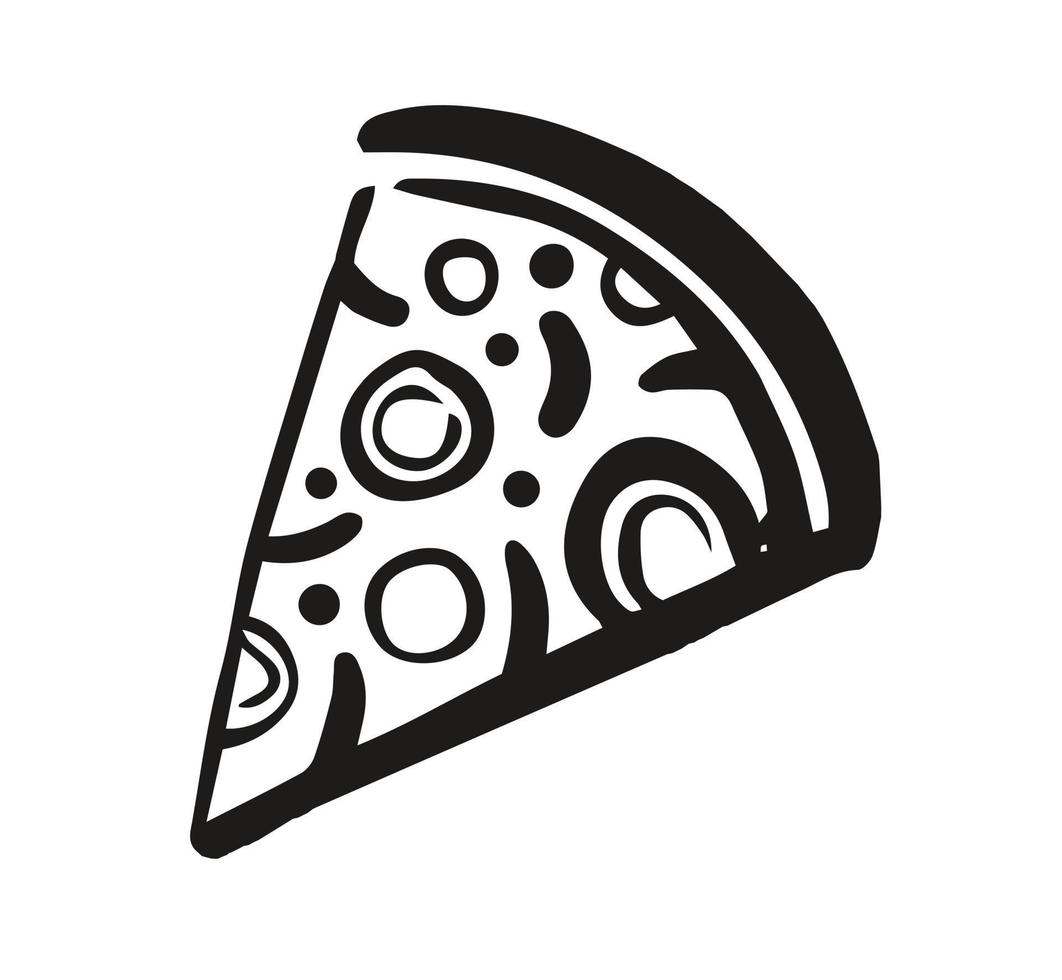 Pizza slice design. Tasty food symbol. Black lines style vector. vector