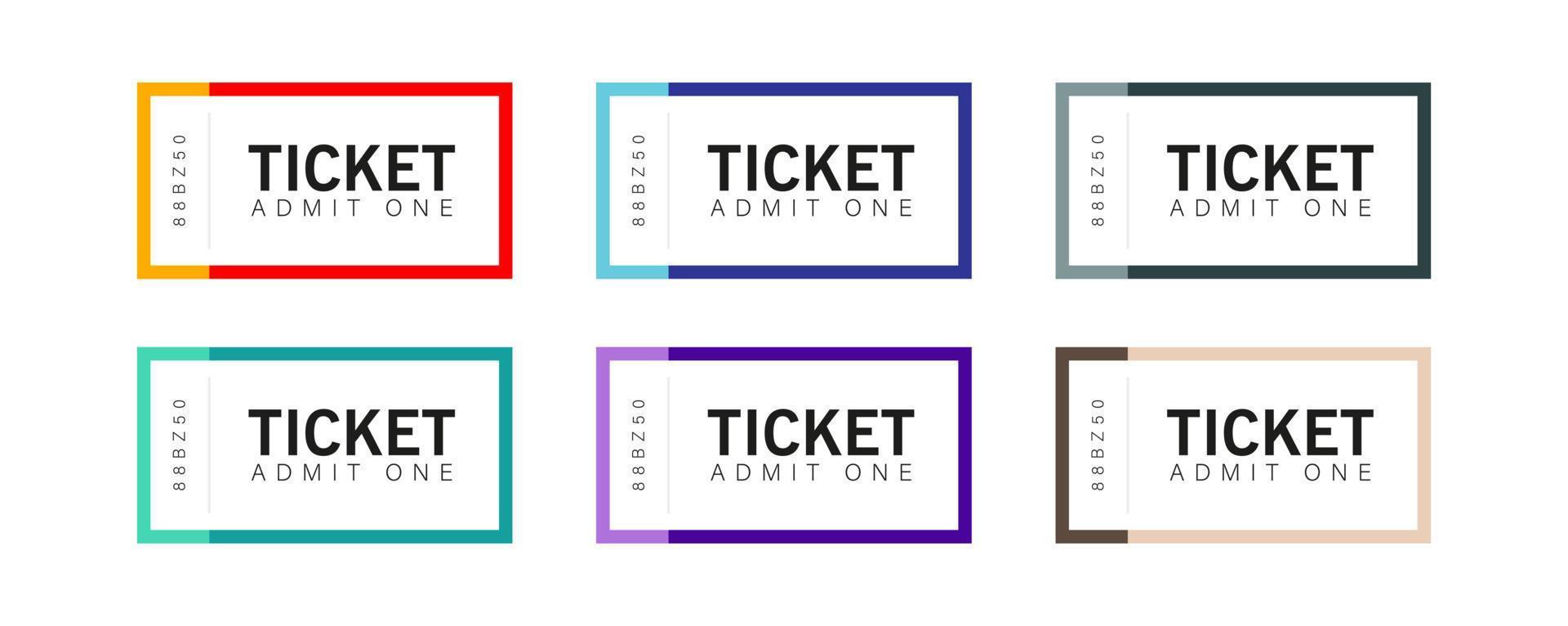 Minimal ticket vector design template. Music paper pass symbol. Six colors concept.