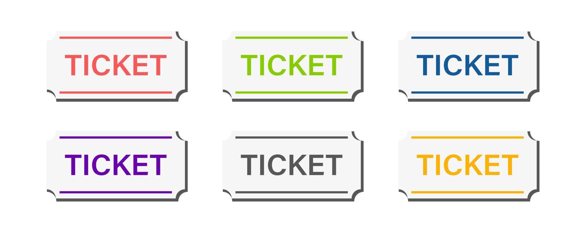 Simple classic ticket vector design template. Voucher pass symbol. Six colors concept.