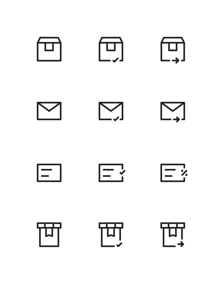 diseño de conjuntos de 12 iconos de compras y entrega en línea. contiene como caja, correo, regalo y cupón. ilustración vectorial vector