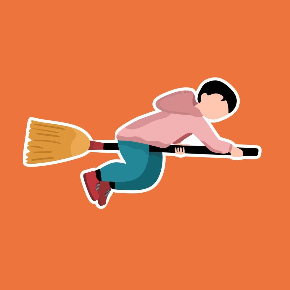 the witch is flying on a broomstick in flat design. this can be sticker, website or t-shirt. vector