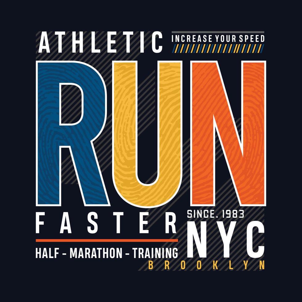 ilustración vectorial sobre un tema de maratón y correr en la ciudad de nueva york, brooklyn. tipografía deportiva, gráficos de camisetas, afiche, impresión, carrera, pancarta, volante, postal vector