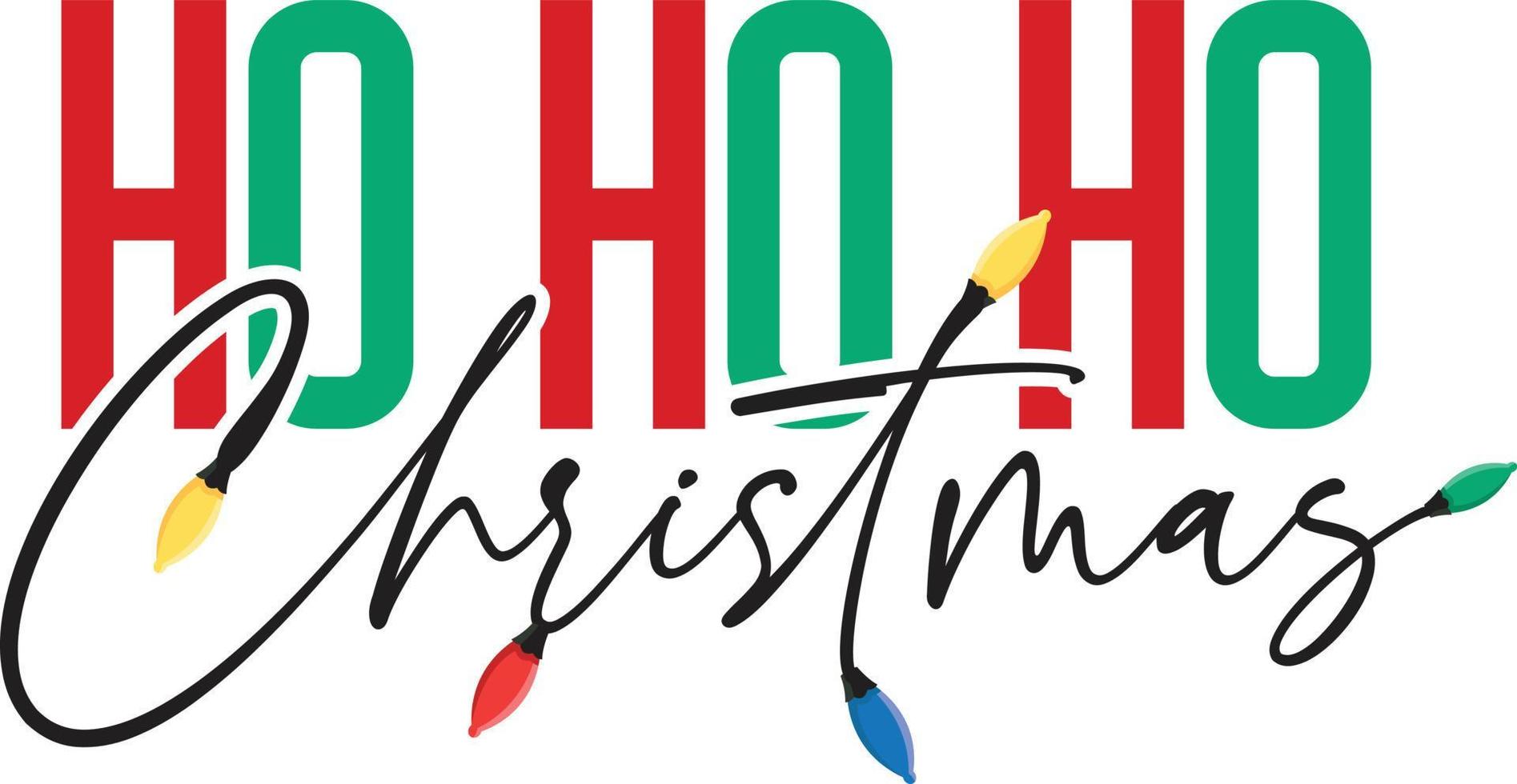 ho ho ho - tipografía de saludo navideño, con luces, citas navideñas y decoraciones. vector