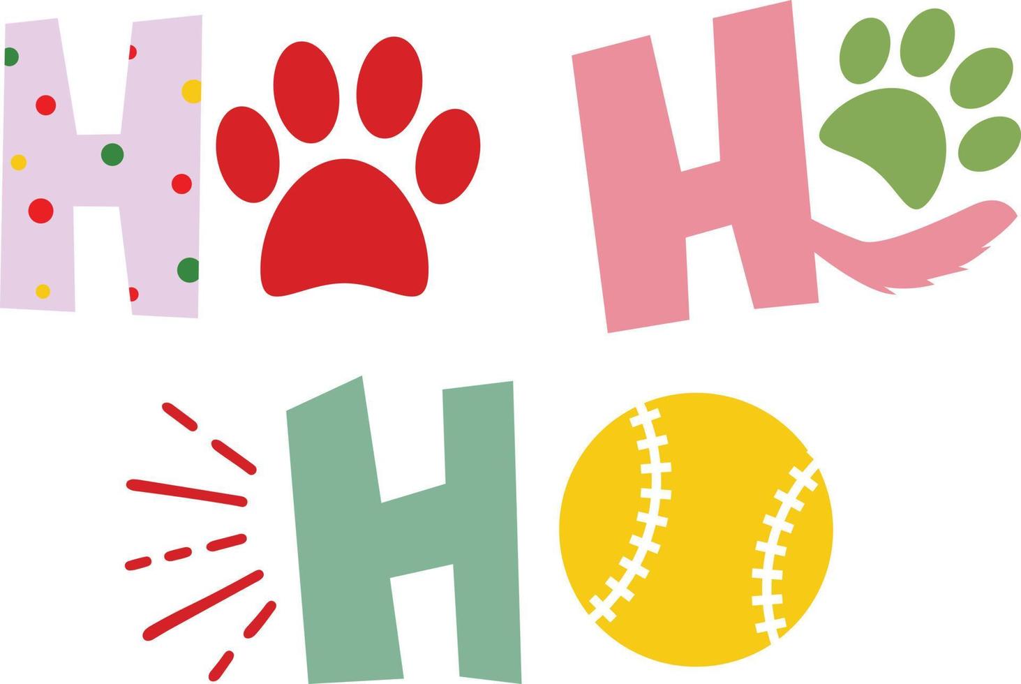 Ho Ho Ho Funny dog lover Christmas season colorful with dog paws and ball vector