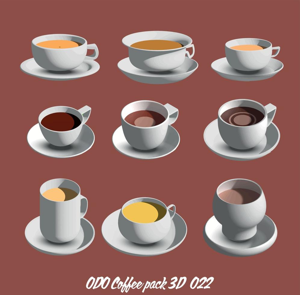 conjunto de vectores de tipos de café: 6 tipos de café populares ilustrados y representados en 3d.