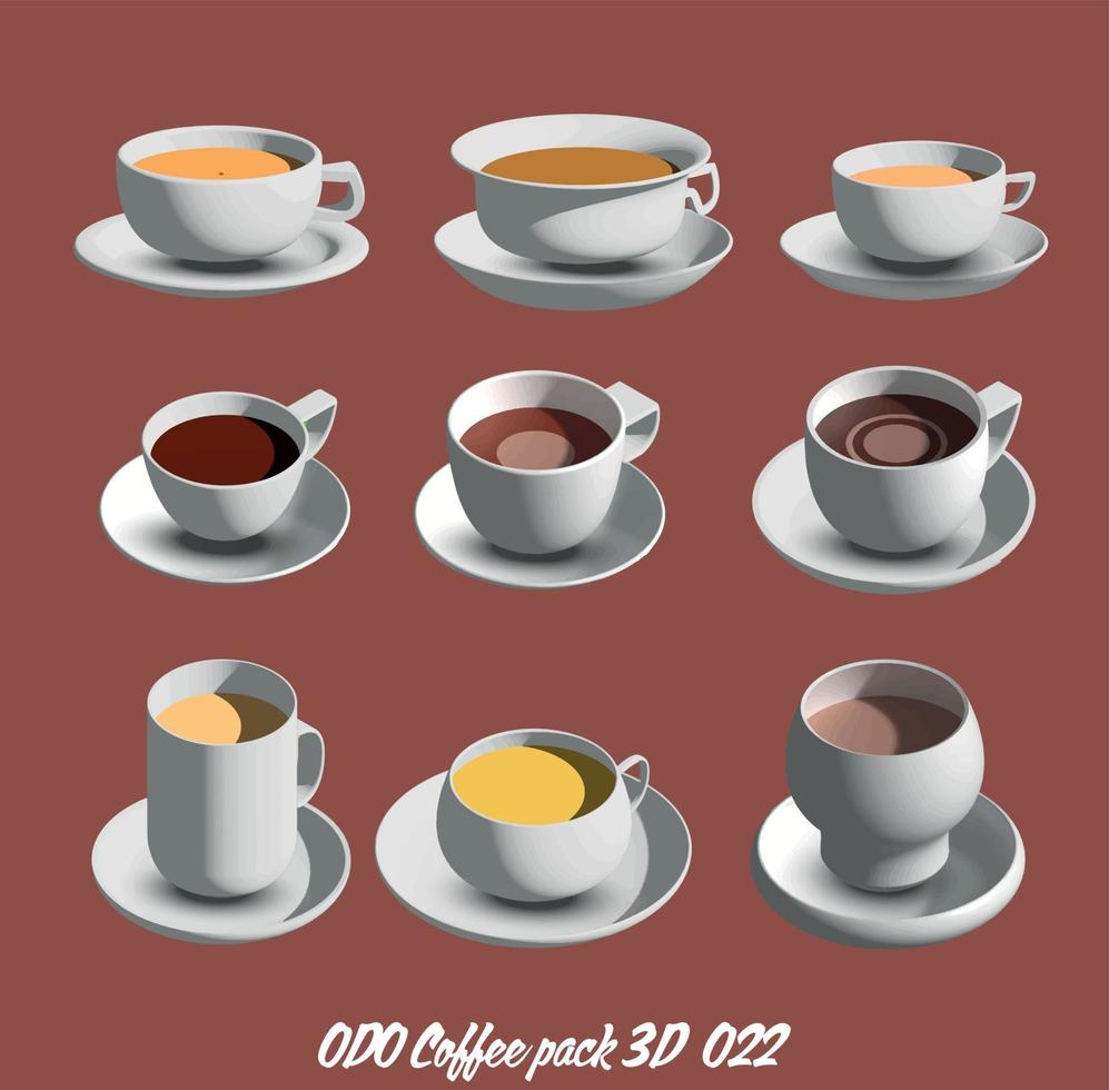 Coffee types vector set - 6 popular coffee types illustrated and rendered 3d.