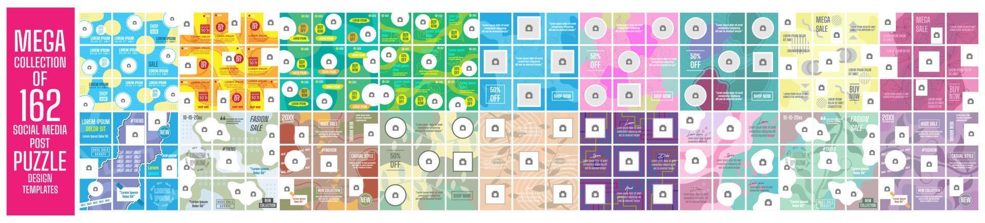 mega colección de 162 plantillas de diseño de rompecabezas de publicaciones en redes sociales vector