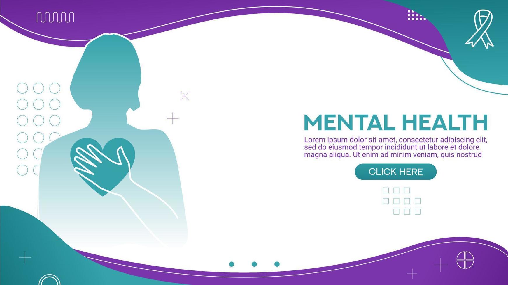 Mental health woman holding heart background vector illustration flat style. Suitable for poster, cover, web, social media banner.