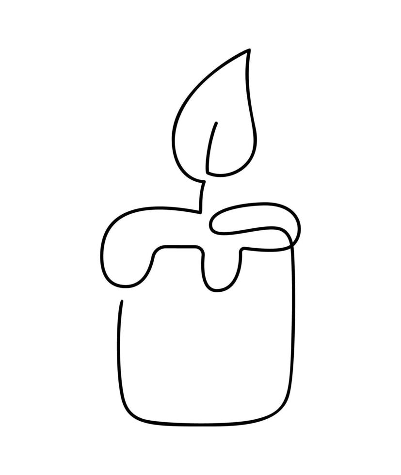 Hand drawn one line vector burning candle logo icon. Continuous Christmas advent outline illustration for greeting card, web design isolated holiday invitation