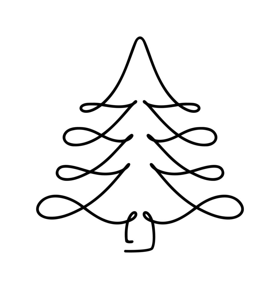 Vector Christmas fir tree monoline art. Continuous one line drawing