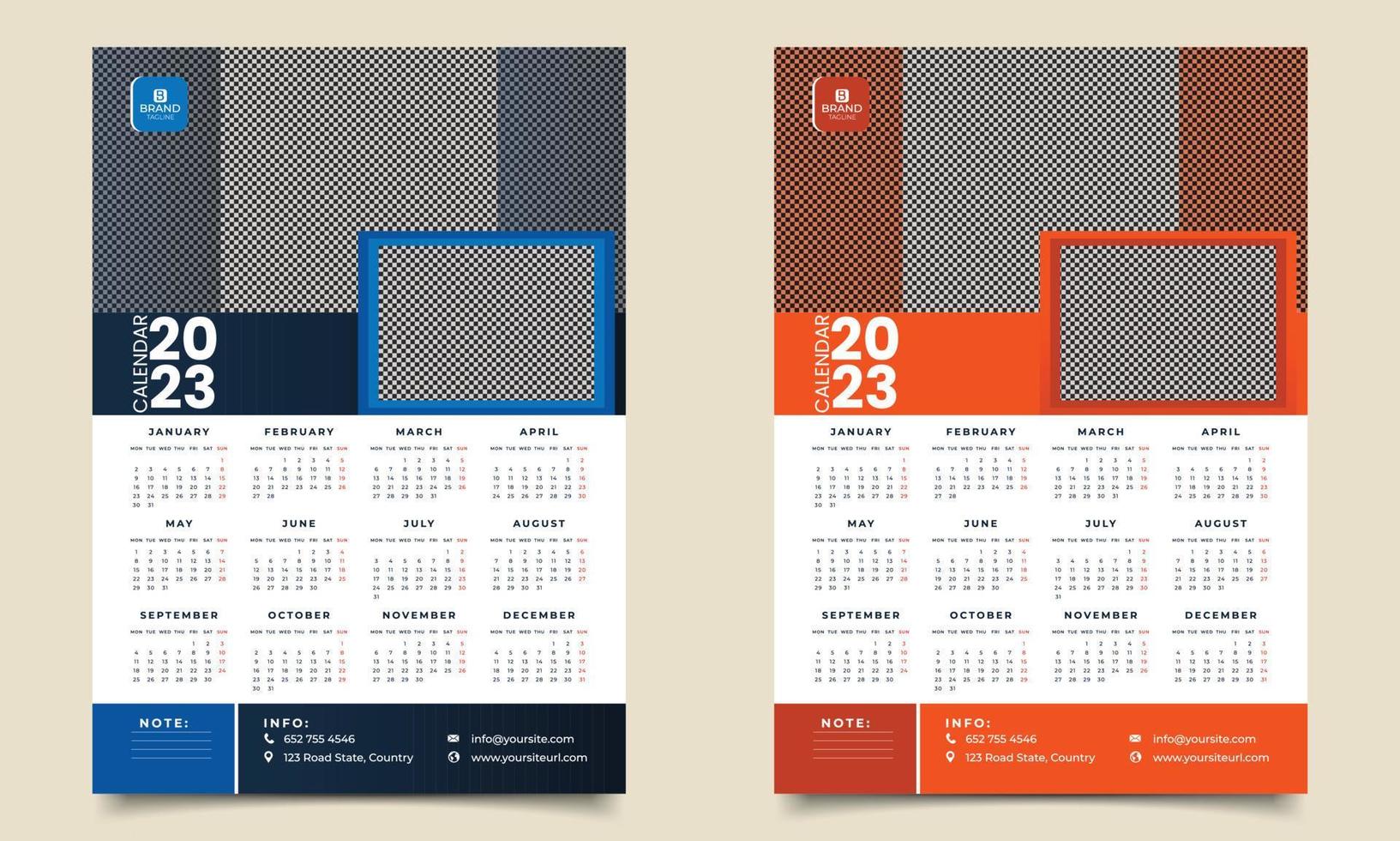 calendario de pared 2023 año. Plantilla de diseño de calendario listo para imprimir 2023. vector