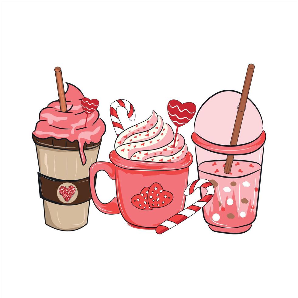 sublimación de bebida de café de san valentín para camiseta vector