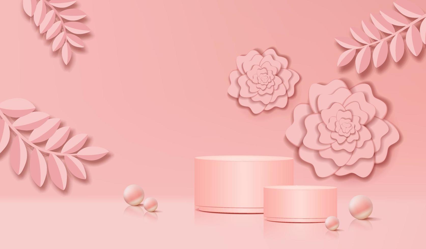 fondo sobre un tema de lujo con hermosas decoraciones de hojas tropicales cortadas en papel en ilustración 3d vector