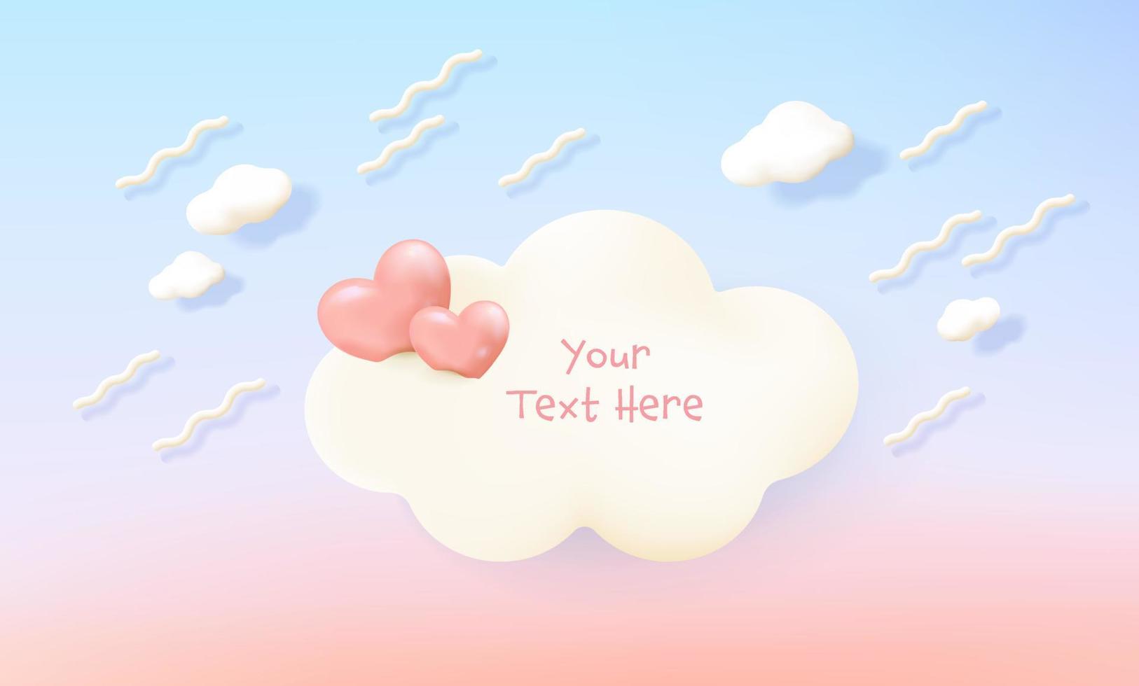 tarjeta de felicitación romántica con corazones rosas y nubes para el día de san valentín, hermoso fondo para la exhibición de productos. vector