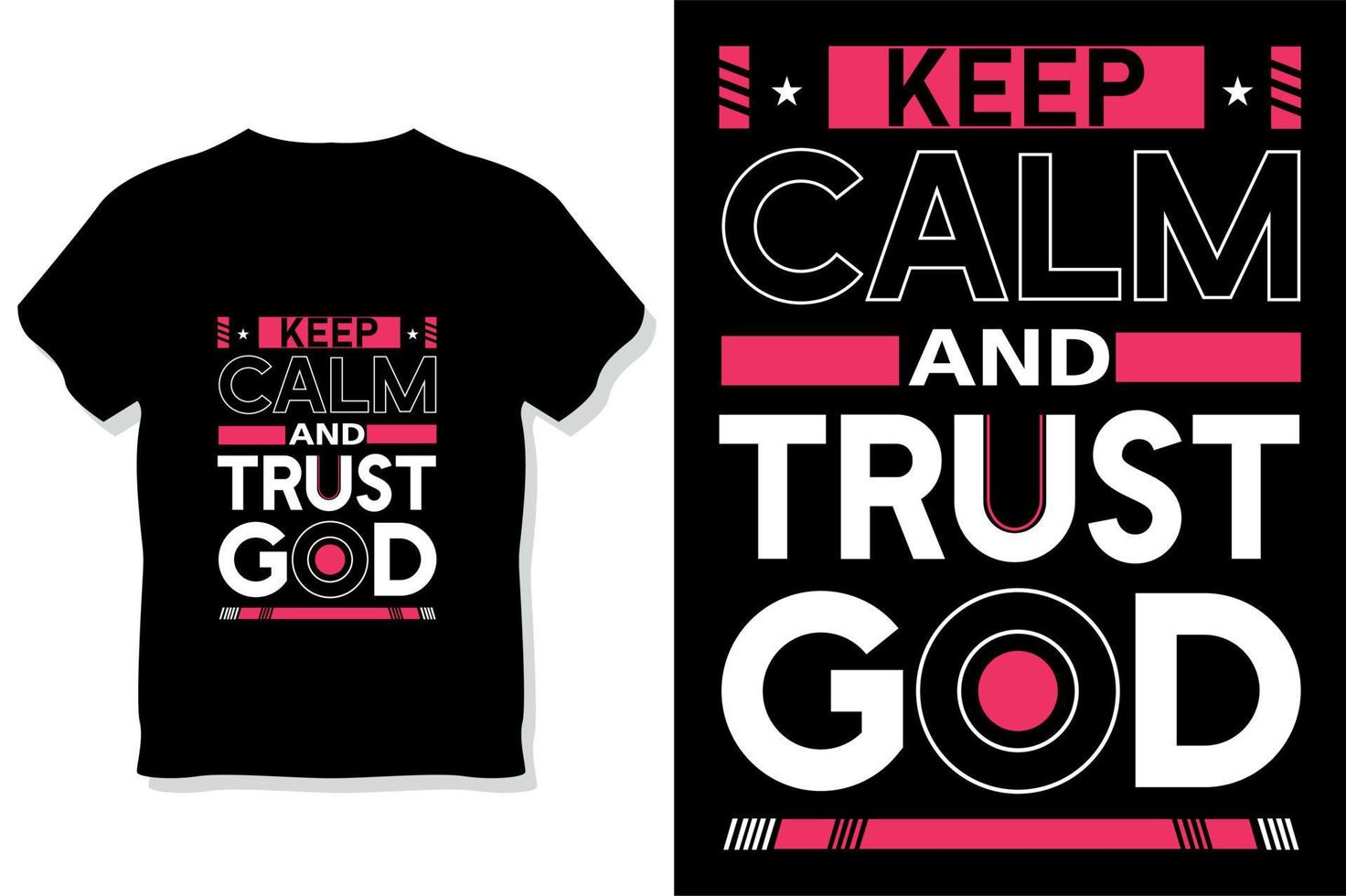 mantén la calma y confía en dios diseño de camiseta de tipografía de cita motivacional vector