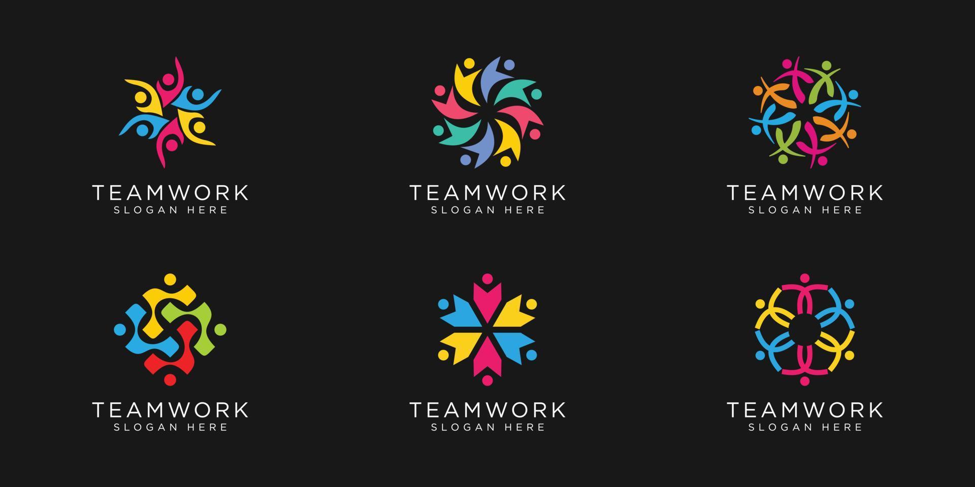 set of teamwork people community logo design vector