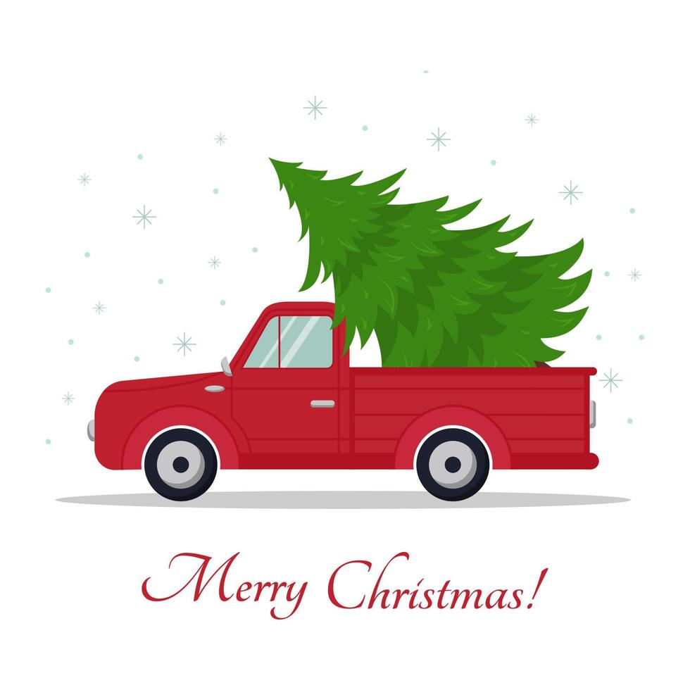 Car with a Christmas tree. Vector illustration.