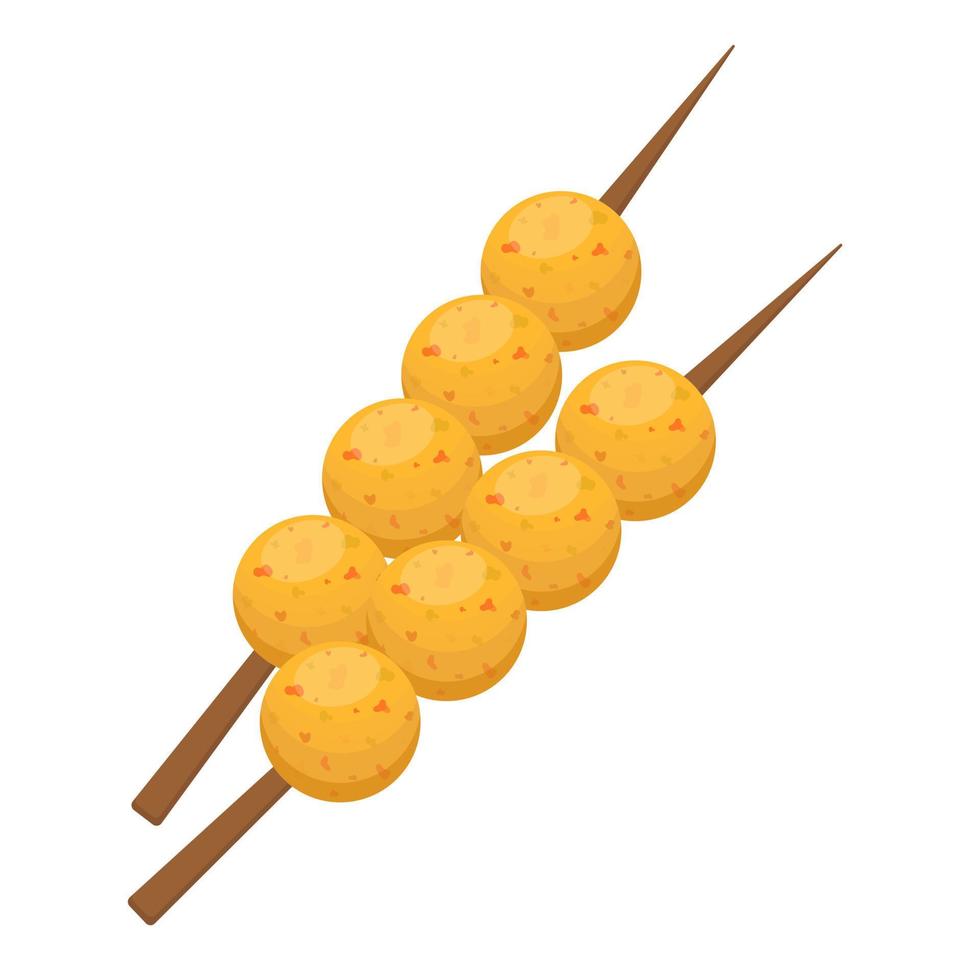 Fish balls on a skewer. Street Asian food. Vector illustration.