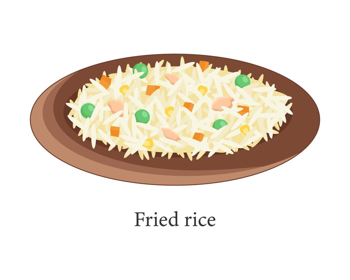 arroz frito en un plato. un plato asiático popular. ilustración vectorial vector