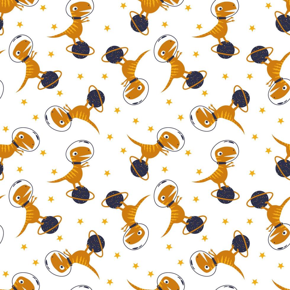 Dinosaur in space. Vector illustration. Seamless pattern