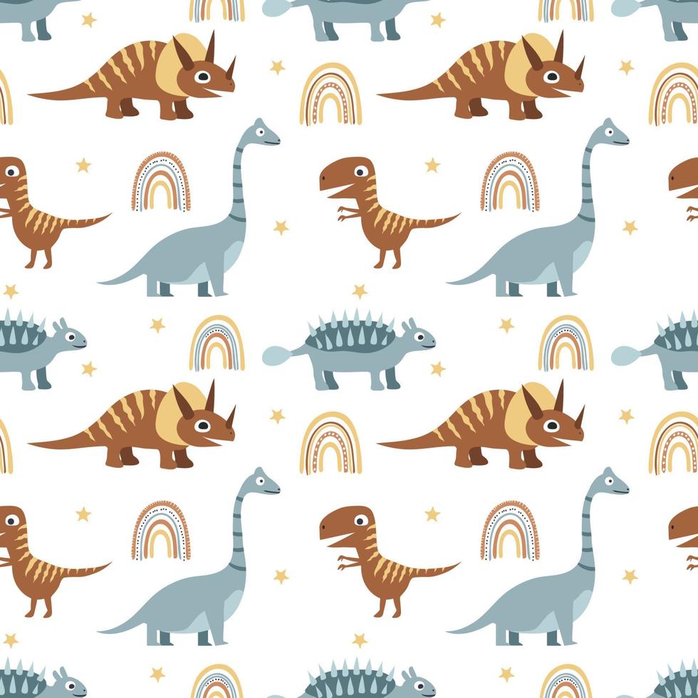 Dinosaurs and rainbows. Vector illustration. Seamless pattern