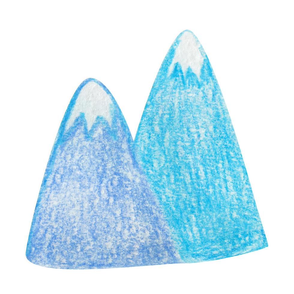 montañas azules dibujadas a mano con lápices de colores. estilo de dibujos animados aislado sobre fondo blanco vector