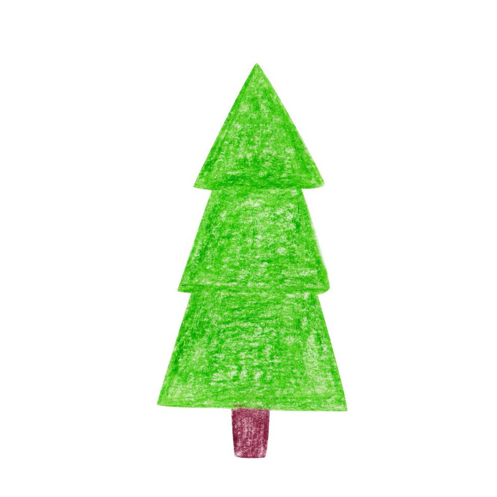Christmas tree drawn by hand with colored pencils. Cartoon style. Isolated on white background vector