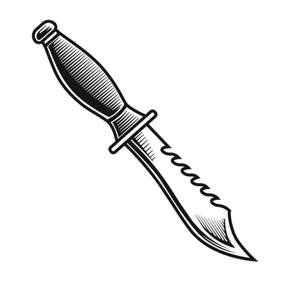 cartoon hand drawn dagger, line art vector